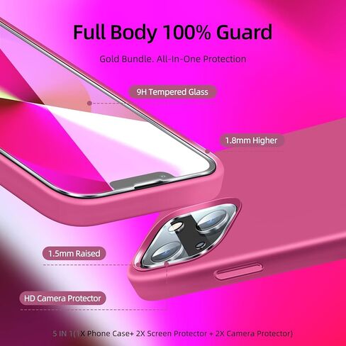 Dssairo [5 في 1 لهاتف iPhone 13 Mini Case، مع 2 واقي شاشة + 2 واقي عدسة الكاميرا، حافظة هاتف واقية مقاومة للصدمات من السيليكون السائل مقاس 5.4 بوصة (أخضر جبال الألب) in Kuwait