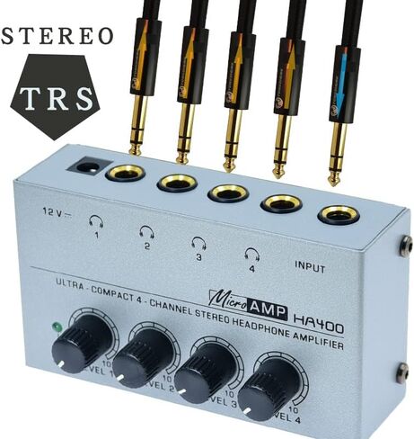 Stereo Input TRS Jack 1/4" Splitter 4X Micro amp 1 in 4 Out 1/4 inch Headphone Amplifier 4 Channel Audio (Black) in Kuwait