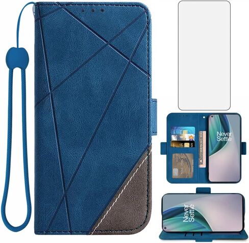Asuwish Compatible with OnePlus Nord N10 5G Wallet Case and Tempered Glass Screen Protector Flip Card Holder Stand Cell Phone Cover for One Plus N 10 G5 1 Plus 10N 1plus One+ 1+ N105G Women Men Blue in Kuwait
