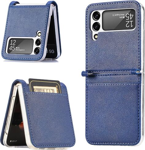 جراب هاتف CCSamll لهاتف Samsung Galaxy Z Flip4 مع حامل بطاقة، غطاء خلفي صلب مقاوم للصدمات من البولي كربونات، جراب هاتف من جلد البولي يوريثان الواقي المتين لهاتف Samsung Galaxy Z Flip 4 5G PZ أزرق in Saudi Arabia