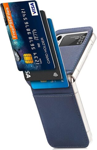 جراب هاتف CCSamll لهاتف Samsung Galaxy Z Flip4 مع حامل بطاقة، غطاء خلفي صلب مقاوم للصدمات من البولي كربونات، جراب هاتف من جلد البولي يوريثان الواقي المتين لهاتف Samsung Galaxy Z Flip 4 5G PZ أزرق in Saudi Arabia
