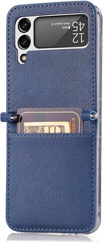 جراب هاتف CCSamll لهاتف Samsung Galaxy Z Flip4 مع حامل بطاقة، غطاء خلفي صلب مقاوم للصدمات من البولي كربونات، جراب هاتف من جلد البولي يوريثان الواقي المتين لهاتف Samsung Galaxy Z Flip 4 5G PZ أزرق in Saudi Arabia