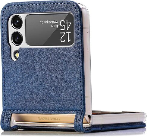جراب هاتف CCSamll لهاتف Samsung Galaxy Z Flip4 مع حامل بطاقة، غطاء خلفي صلب مقاوم للصدمات من البولي كربونات، جراب هاتف من جلد البولي يوريثان الواقي المتين لهاتف Samsung Galaxy Z Flip 4 5G PZ أزرق in Saudi Arabia