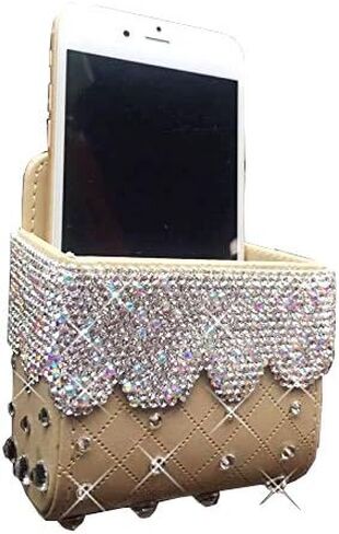 Luxury Fashionable Convenient Bling Rhinestone Crystal Car Dash Air Vent Slip-On Adjustable Phone Holder for Easy View GPS Screen (Silver M Holder) in Kuwait