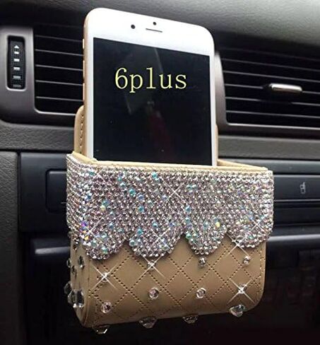 Luxury Fashionable Convenient Bling Rhinestone Crystal Car Dash Air Vent Slip-On Adjustable Phone Holder for Easy View GPS Screen (Silver M Holder) in Kuwait
