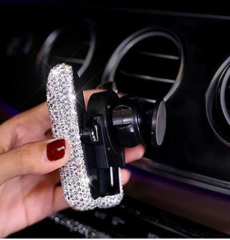 Luxury Fashionable Convenient Bling Rhinestone Crystal Car Dash Air Vent Slip-On Adjustable Phone Holder for Easy View GPS Screen (Silver M Holder) in Kuwait