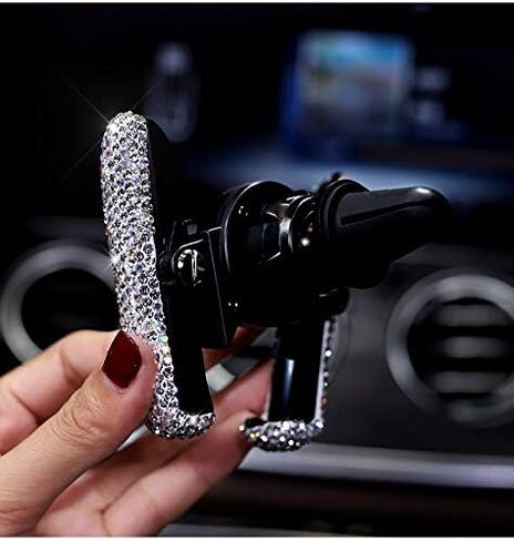 Luxury Fashionable Convenient Bling Rhinestone Crystal Car Dash Air Vent Slip-On Adjustable Phone Holder for Easy View GPS Screen (Silver M Holder) in Kuwait