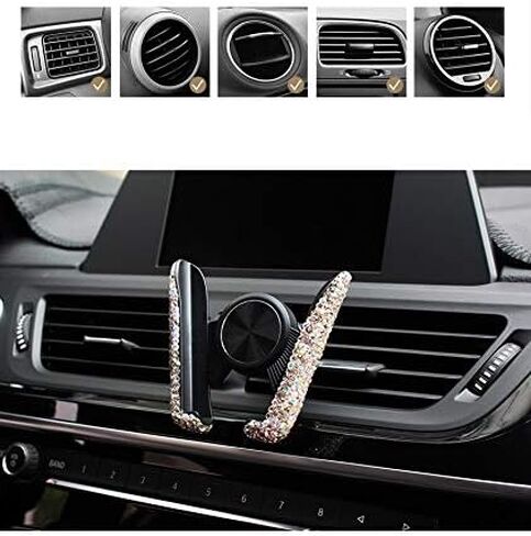 Luxury Fashionable Convenient Bling Rhinestone Crystal Car Dash Air Vent Slip-On Adjustable Phone Holder for Easy View GPS Screen (Silver M Holder) in Kuwait