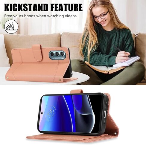 حافظة محفظة لهاتف Motorola Moto G Stylus 5G 2022 مع حزام معصم وحزام كتف وحامل بطاقات قابل للطي من جلد البولي يوريثان 7+ فتحات للبطاقات وغطاء هاتف يحجب RFID لهاتف XT2215-1 XT2215-4 XT2215DL وردي in Kuwait