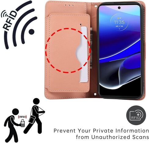 حافظة محفظة لهاتف Motorola Moto G Stylus 5G 2022 مع حزام معصم وحزام كتف وحامل بطاقات قابل للطي من جلد البولي يوريثان 7+ فتحات للبطاقات وغطاء هاتف يحجب RFID لهاتف XT2215-1 XT2215-4 XT2215DL وردي in Kuwait