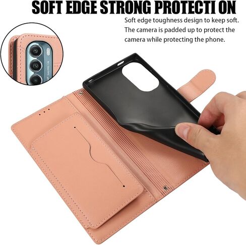 حافظة محفظة لهاتف Motorola Moto G Stylus 5G 2022 مع حزام معصم وحزام كتف وحامل بطاقات قابل للطي من جلد البولي يوريثان 7+ فتحات للبطاقات وغطاء هاتف يحجب RFID لهاتف XT2215-1 XT2215-4 XT2215DL وردي in Kuwait