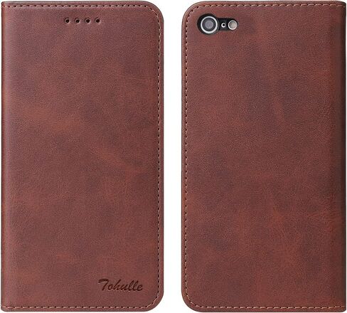 iPhone 7 iPhone 8 iPhone SE 2020 iPhone SE 2022 Case, Premium Wallet Case with Card Holder Kickstand Built-in Magnetic Closure Flip Folio Phone Cover for iPhone 7/8/SE - Coffee Brown in Saudi Arabia