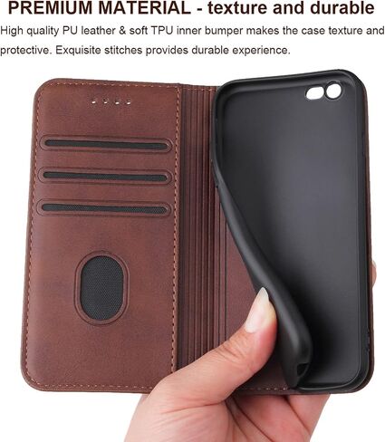 iPhone 7 iPhone 8 iPhone SE 2020 iPhone SE 2022 Case, Premium Wallet Case with Card Holder Kickstand Built-in Magnetic Closure Flip Folio Phone Cover for iPhone 7/8/SE - Coffee Brown in Saudi Arabia