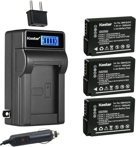 Kastar 3 عبوات DMW-BLD10 وشاحن تيار متردد LCD متوافق مع باناسونيك DMW-BLD10E، DMW-BLD10PP، DMC-GX1، DMC-GX1W، DMC-GX1X، DMC-G3، DMC-G3K، DMC-G3W، DMC-GF2 ، كاميرا رقمية DMC-GF2C، DMC-GF2W in Saudi Arabia