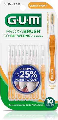 GUM Proxabrush Go-Betweens - فرش واسعة بين الأسنان بين الأسنان، أدوات تنظيف الأسنان لإزالة البلاك، آمنة لتقويم الأسنان وأجهزة الأسنان، 10 قيراط (4 قطع) in Kuwait
