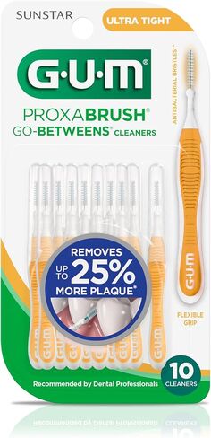 GUM Proxabrush Go-Betweens - فرش واسعة بين الأسنان بين الأسنان، أدوات تنظيف الأسنان لإزالة البلاك، آمنة لتقويم الأسنان وأجهزة الأسنان، 10 قيراط (4 قطع) in Kuwait