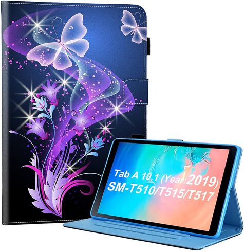 Dteck Case for Samsung Galaxy Tab A 10.1 (2019) Tablet, Model SM-T510/SM-T515/SM-T517 Case 10.1" - [Multi-Angle Viewing Stand] Protective Leather Case Lightweight Folio Cute Cover, Purple Butterfly in Saudi Arabia