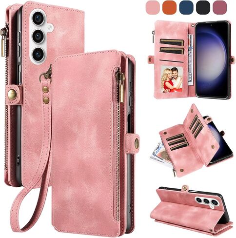 LBYZCASE for Galaxy S23 FE 5G Wallet Case with Zipper Credit Card Holder[RFID Blocking],Flip Folio Book Retro Leather Phone Case Cover for Samsung Galaxy S23 FE,Rose Gold in Saudi Arabia