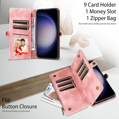 LBYZCASE for Galaxy S23 FE 5G Wallet Case with Zipper Credit Card Holder[RFID Blocking],Flip Folio Book Retro Leather Phone Case Cover for Samsung Galaxy S23 FE,Rose Gold in Saudi Arabia