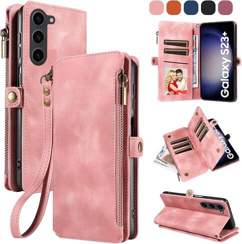 LBYZCASE for Galaxy S23 FE 5G Wallet Case with Zipper Credit Card Holder[RFID Blocking],Flip Folio Book Retro Leather Phone Case Cover for Samsung Galaxy S23 FE,Rose Gold in Saudi Arabia
