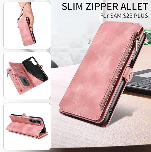 LBYZCASE for Galaxy S23 FE 5G Wallet Case with Zipper Credit Card Holder[RFID Blocking],Flip Folio Book Retro Leather Phone Case Cover for Samsung Galaxy S23 FE,Rose Gold in Saudi Arabia
