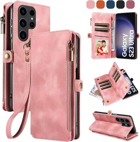 LBYZCASE for Galaxy S23 FE 5G Wallet Case with Zipper Credit Card Holder[RFID Blocking],Flip Folio Book Retro Leather Phone Case Cover for Samsung Galaxy S23 FE,Rose Gold in Saudi Arabia