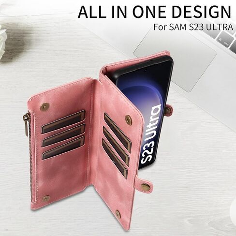 LBYZCASE for Galaxy S23 FE 5G Wallet Case with Zipper Credit Card Holder[RFID Blocking],Flip Folio Book Retro Leather Phone Case Cover for Samsung Galaxy S23 FE,Rose Gold in Saudi Arabia