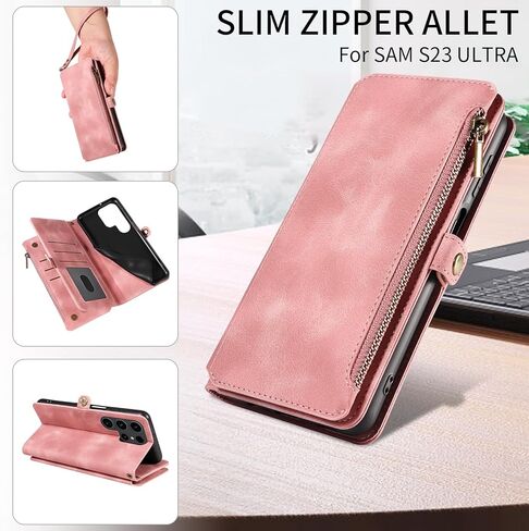 LBYZCASE for Galaxy S23 FE 5G Wallet Case with Zipper Credit Card Holder[RFID Blocking],Flip Folio Book Retro Leather Phone Case Cover for Samsung Galaxy S23 FE,Rose Gold in Saudi Arabia
