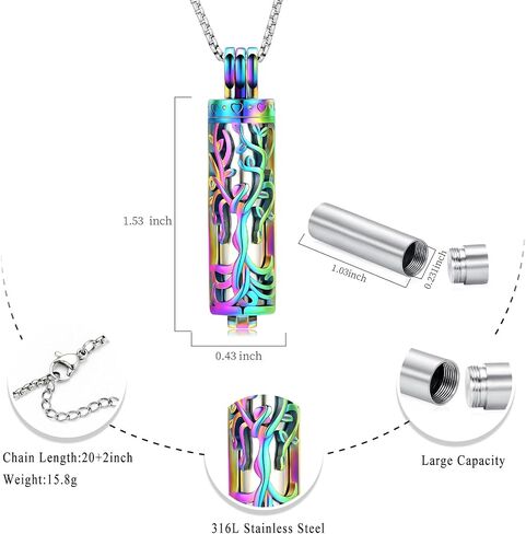 Cylinder Urn Necklace for Ashes Angel Tree of Life Cremation Jewelry Hollow Cylinder Vial Pendant Necklace Memorail Ashes Lockets for Loved Ones in Saudi Arabia