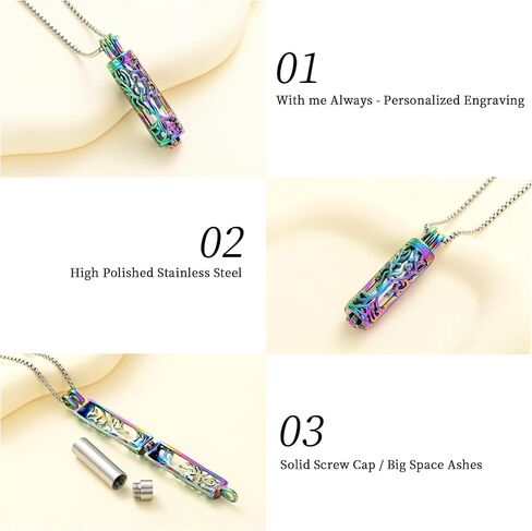 Cylinder Urn Necklace for Ashes Angel Tree of Life Cremation Jewelry Hollow Cylinder Vial Pendant Necklace Memorail Ashes Lockets for Loved Ones in Saudi Arabia