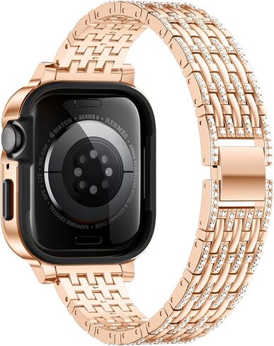 Diamond Metal Band Compatible with Apple Watch Bands for Women 40mm 41mm 44mm 45mm, Charm Bling Jewelry Replacement Wristbands Bracelet Straps with Case for iWatch Series 9 8 7 6 5 4 SE SE2 in Saudi Arabia
