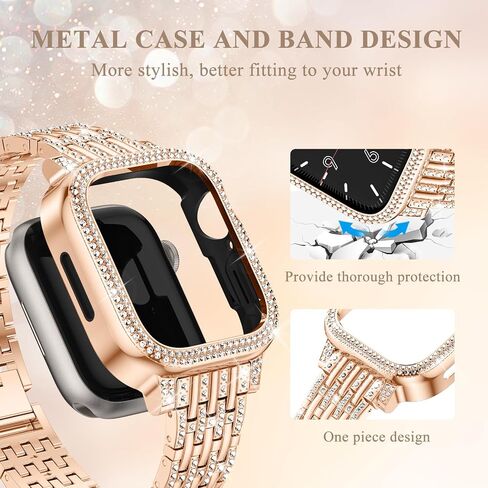 Diamond Metal Band Compatible with Apple Watch Bands for Women 40mm 41mm 44mm 45mm, Charm Bling Jewelry Replacement Wristbands Bracelet Straps with Case for iWatch Series 9 8 7 6 5 4 SE SE2 in Saudi Arabia