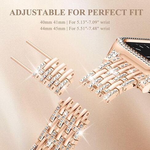Diamond Metal Band Compatible with Apple Watch Bands for Women 40mm 41mm 44mm 45mm, Charm Bling Jewelry Replacement Wristbands Bracelet Straps with Case for iWatch Series 9 8 7 6 5 4 SE SE2 in Saudi Arabia