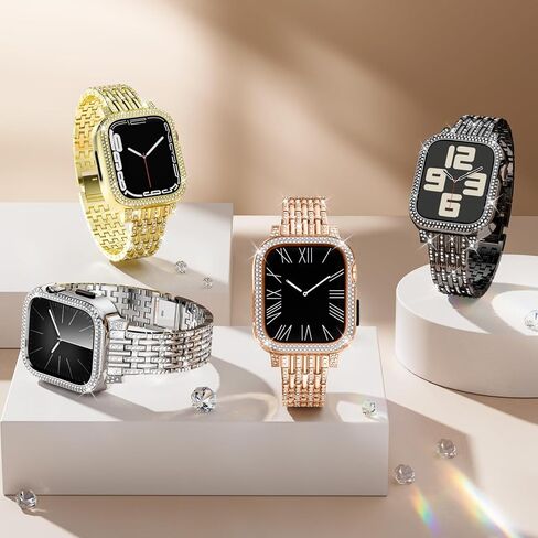 Diamond Metal Band Compatible with Apple Watch Bands for Women 40mm 41mm 44mm 45mm, Charm Bling Jewelry Replacement Wristbands Bracelet Straps with Case for iWatch Series 9 8 7 6 5 4 SE SE2 in Saudi Arabia