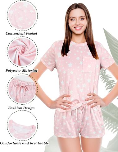 4 Pack Women's Pajama Set Short Sleeve Top with Pants Sleepwear Loungewear Sets with Pockets for Women in Saudi Arabia