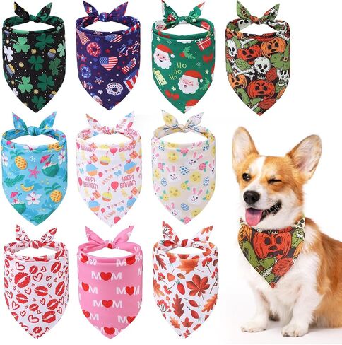 PAWCHIE Holiday Dog Bandanas 10 Packs - Pet Triangle Scarf Plaid Festival Style, Seasonal Bandanas Summer Mother's Day Dog Bandana Birthday Bandana for Small to Large Dogs Puppies Cats in Saudi Arabia