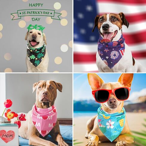 PAWCHIE Holiday Dog Bandanas 10 Packs - Pet Triangle Scarf Plaid Festival Style, Seasonal Bandanas Summer Mother's Day Dog Bandana Birthday Bandana for Small to Large Dogs Puppies Cats in Saudi Arabia