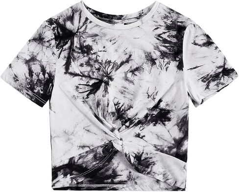 Milumia Girl's Casual Twist Hem Short Sleeve Round Neck Crop Top Tee Shirt Army Green 9 Years in Saudi Arabia