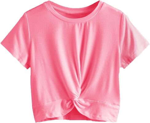 Milumia Girl's Casual Twist Hem Short Sleeve Round Neck Crop Top Tee Shirt Army Green 9 Years in Saudi Arabia