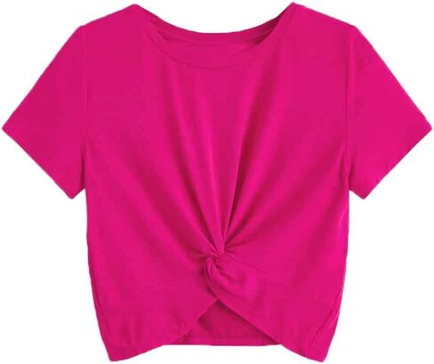 Milumia Girl's Casual Twist Hem Short Sleeve Round Neck Crop Top Tee Shirt Army Green 9 Years in Saudi Arabia