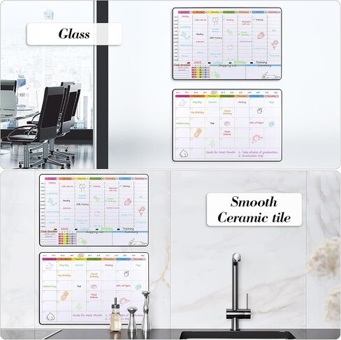 POPRUN Monthly Dry Erase Whiteboard Calendar & Family Weekly Chore Chart Set self Adhesive Stick on Non-Magnetic Stainless Fridge & Glass & Wall & Wooden (Any Smooth Surface), 16.5"×11" in Saudi Arabia