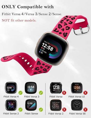 Minyee 2 Pack Leopard Engraved Band متوافق مع Fitbit Versa 4/Versa 3/Sense 2/Sense Band Women، حزام معصم بديل من السيليكون الناعم بلونين من الفهد، حزام معصم بديل صيفي فاخر لـ Versa 4 in Kuwait