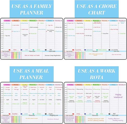 POPRUN Monthly Dry Erase Whiteboard Calendar & Family Weekly Chore Chart Set self Adhesive Stick on Non-Magnetic Stainless Fridge & Glass & Wall & Wooden (Any Smooth Surface), 16.5"×11" in Saudi Arabia