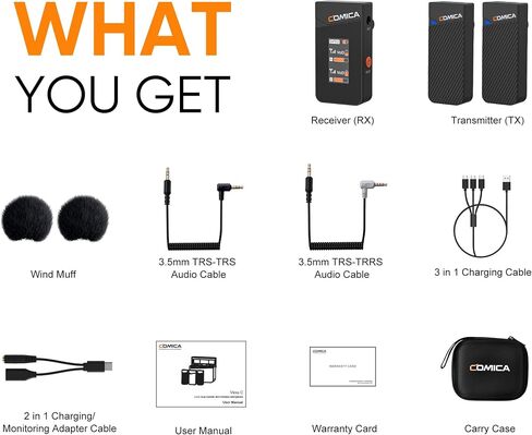 comica Vimo C3 Wireless Lavalier Microphone - Noise Cancelling, Mute, Gain Adjust, Wireless Mic for DSLR Camera, Smartphone, Camcorder Interviews, Vlogging, and Video Recording (White) in Saudi Arabia