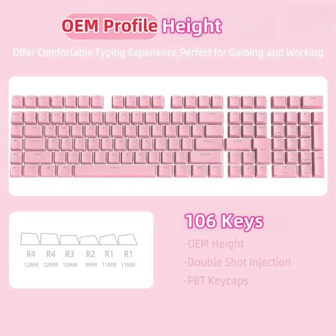مجموعة أغطية مفاتيح وردية، غطاء مفاتيح ABS لملف OEM، أغطية مفاتيح مزدوجة لـ 60% 65% 80% 100% لوحة مفاتيح ميكانيكية Cherry Gateron MX Switches، 104 مفاتيح in Saudi Arabia