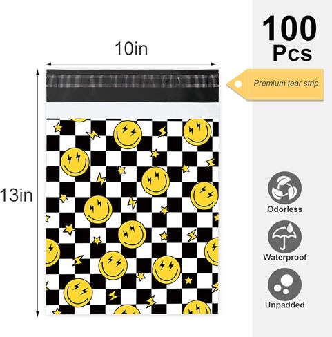 Whaline 100Pcs Thank You Poly Mailer 10 x 13 Inch Flower Tear-Resistant Mailing Bags with Self-Seal White Black Deliver Envelopes Waterproof Plastic Packaging Bags for Small Business Packing Moving in Kuwait