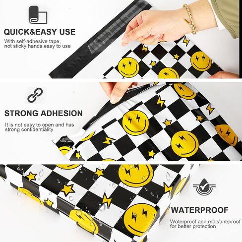 Whaline 100Pcs Thank You Poly Mailer 10 x 13 Inch Flower Tear-Resistant Mailing Bags with Self-Seal White Black Deliver Envelopes Waterproof Plastic Packaging Bags for Small Business Packing Moving in Kuwait