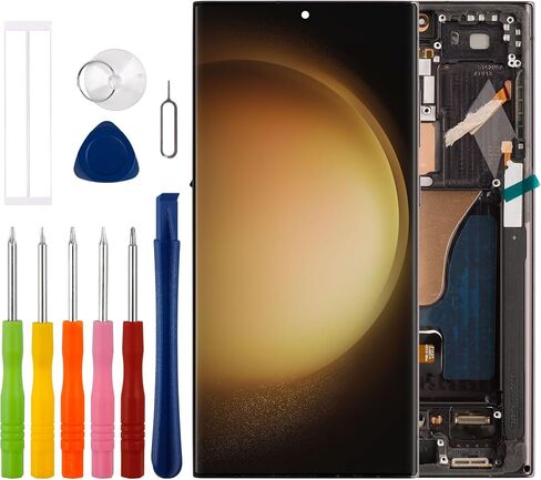[يدعم بصمات الأصابع] بديل مجموعة محول رقمي لشاشة اللمس OLED الجديدة من Duotipa لهاتف Galaxy S23 Ultra SM-S918U SM-S918U1 SM-S918B SM-S918W SM-S918E مع مجموعة أدوات الإصلاح الفنية - أسود. in Saudi Arabia
