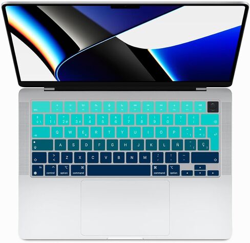 غطاء لوحة مفاتيح رفيع إسباني مكون من قطعتين بتصميم الاتحاد الأوروبي لجهاز MacBook Air 13.6 بوصة 15.3 بوصة (A2681 A2941)/MacBook Pro 14 بوصة 16 بوصة A2991 A2992 A2779 A2780 A2442 A2485، سيليكون (رمادي متدرج) in Kuwait