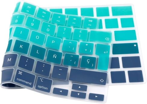 غطاء لوحة مفاتيح رفيع إسباني مكون من قطعتين بتصميم الاتحاد الأوروبي لجهاز MacBook Air 13.6 بوصة 15.3 بوصة (A2681 A2941)/MacBook Pro 14 بوصة 16 بوصة A2991 A2992 A2779 A2780 A2442 A2485، سيليكون (رمادي متدرج) in Kuwait